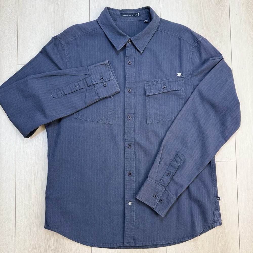 William Rast Y2K Gray‎ Herringbone Button Up Shirt Mens Large Cotton Long Sleeve